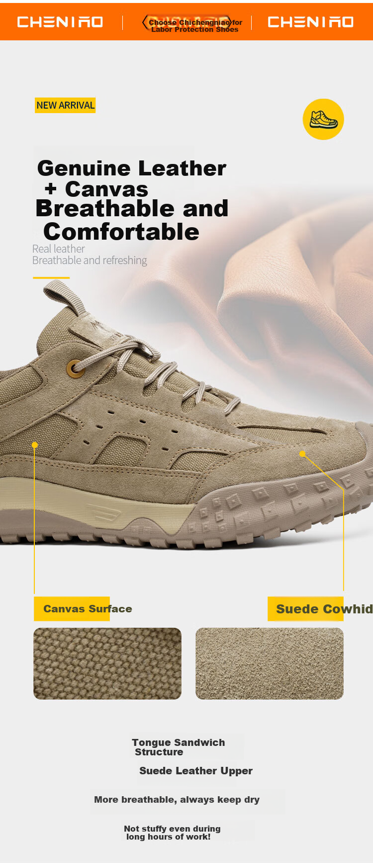 Chichengniao Safety Shoes for Men, Anti-Smashing And Puncture-Resistant, Plastic Toe Cap, Insulated, Electrician Soft Sole, Lightweight, Breathable, Construction Site Wear-Resistant, Safety Work Shoes, 2326 Sand Color, Size 44 5