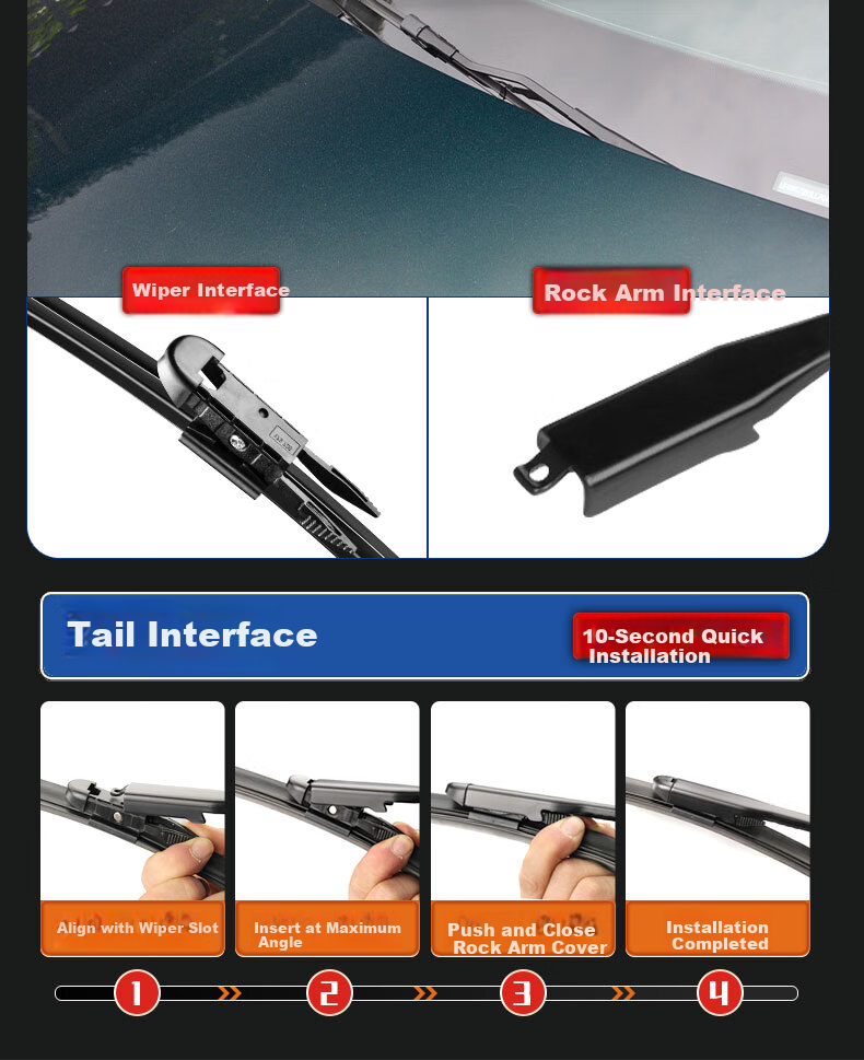 YITU Roewe 350 [2009-2012 Models] Dedicated Frameless Windshield Wipers (Pair), A-Grade Rubber Strip 2