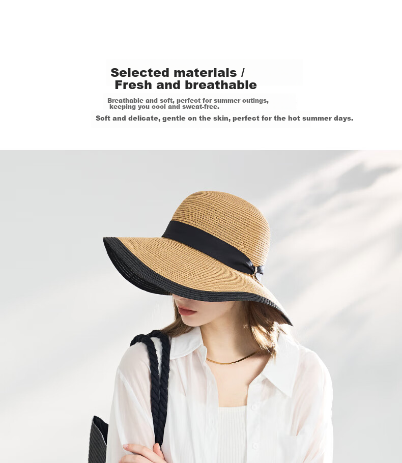 ELLE Sun Hat for Women, Face-Slimming Straw Hat, Summer Outdoor Wide-Brimmed Hat, Elegant Beach Vacation Gift 10