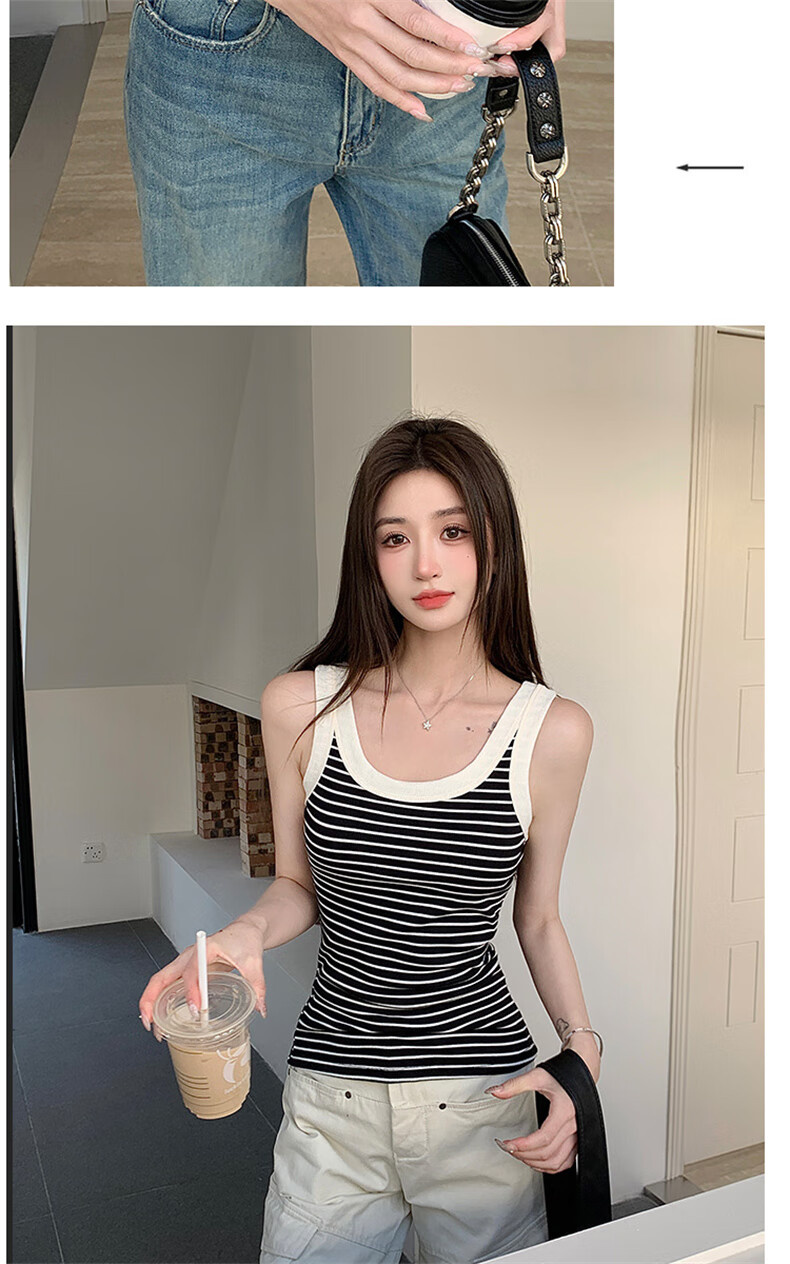 Langsha Women's Striped Slim Fit Vest New Sleeveless Knit U-Neck Tank Top Trendy Layering Shirt 15