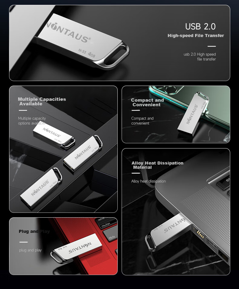 NINTAUS 64GB USB2.0 Flash Drive N-33 Silver Metal Office Business Proposal Thumb Drive for Phone And Computer, Car Mini USB Drive 2