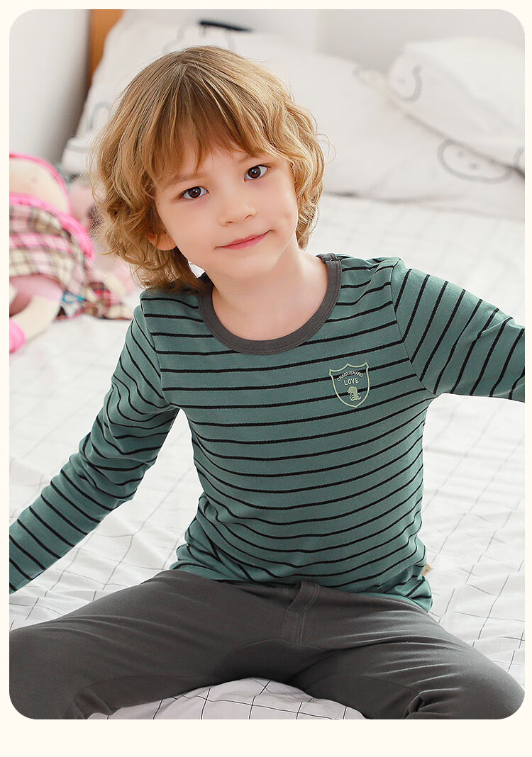 Dingguagua Kids Autumn Cotton Thermal Underwear Set Boys Pure Cotton Warm Innerwear Class A 2025 Fall Winter Middle School Cotton Wool Set 10