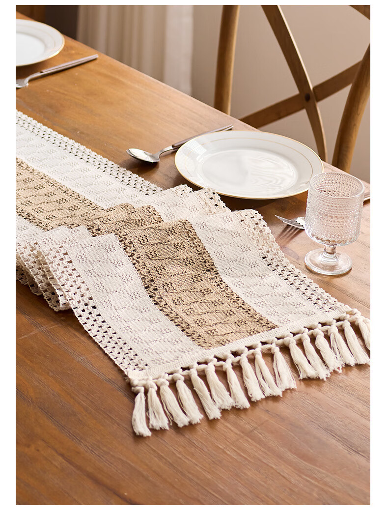 Jingxun Table Runner Color Block Tie-Dye Hollow Tassel Living Room TV Cabinet Coffee Table Tea Mat Long Decorative Tablecloth, 30*240cm 6