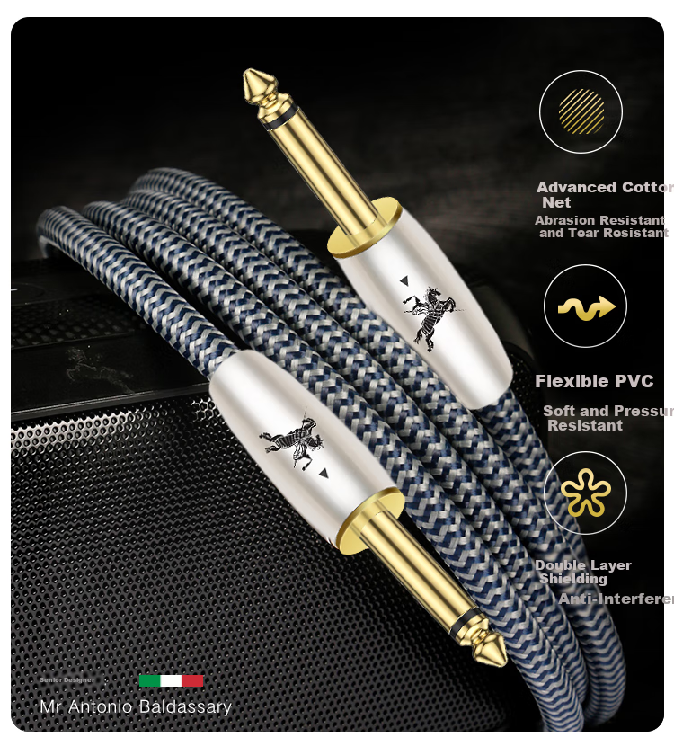 IMPETO Single Crystal Copper 6.5mm Male-To Audio Cable, 6.35 Large Two-Core Guitar Amplifier Cable, Sound Card Mixer Monitor Speaker Bass Connection Cable, IMP-2221 Meter 9