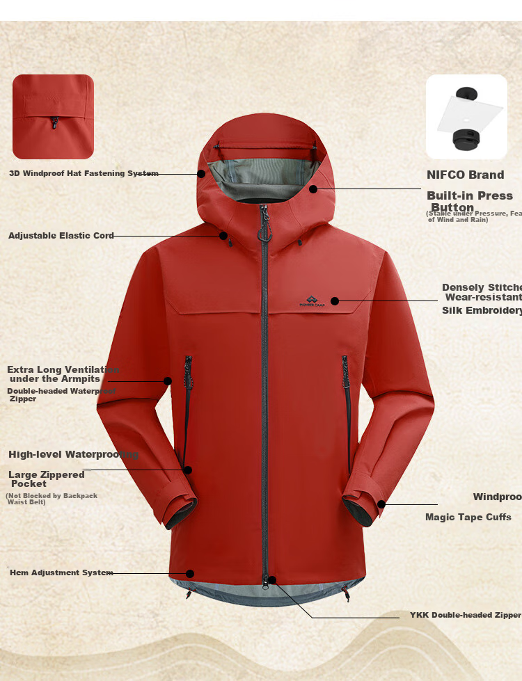 Pioneer Camp Lin Xinyue Same Style Zhuque Pro Hardshell Jacket for Men, Spring And Summer Outdoor Windproof And Waterproof Hiking Mountaineering Coat 2