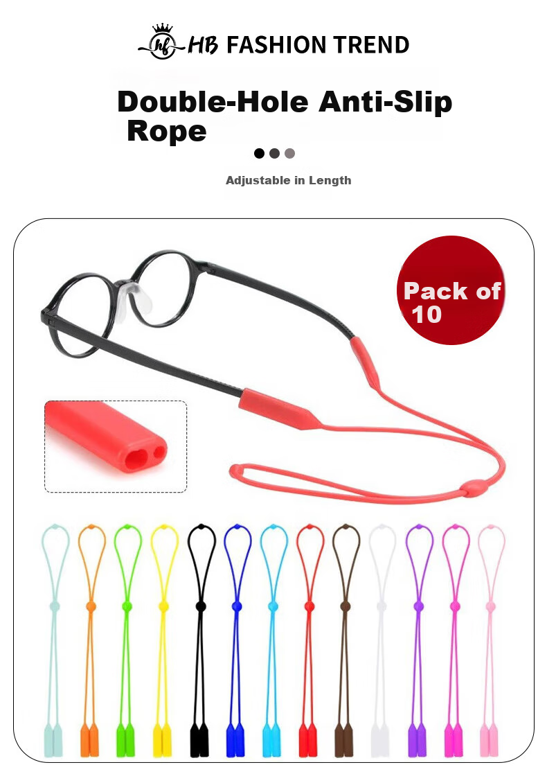 HB Silicone Round Head Glasses Strap*10 Pieces, Sports Glasses Fixing Anti-Slip Non-Drop Binding Rope for Children And Adults Eyewear 4