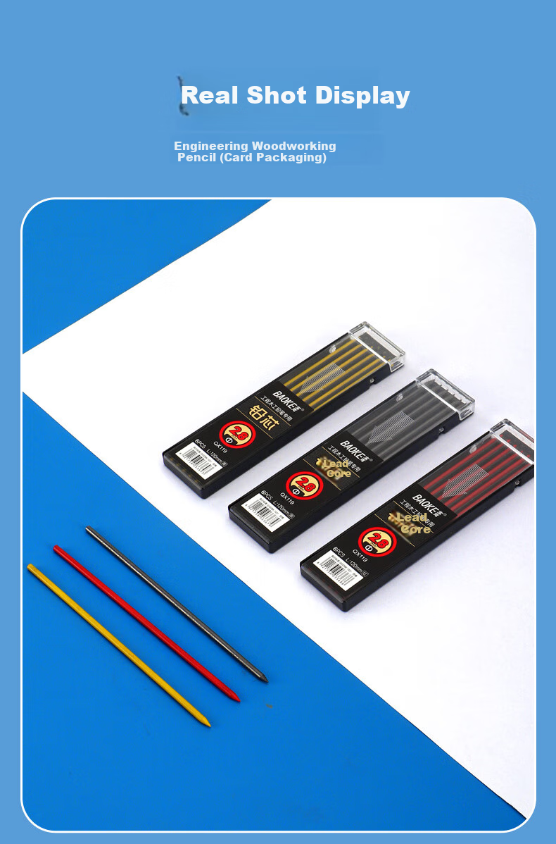 BAOKE QX119 Engineering Carpenter's Mechanical Pencil Lead Refills, 2.8mm, Red, 6 Pieces/pack, 6 Packs/box 8