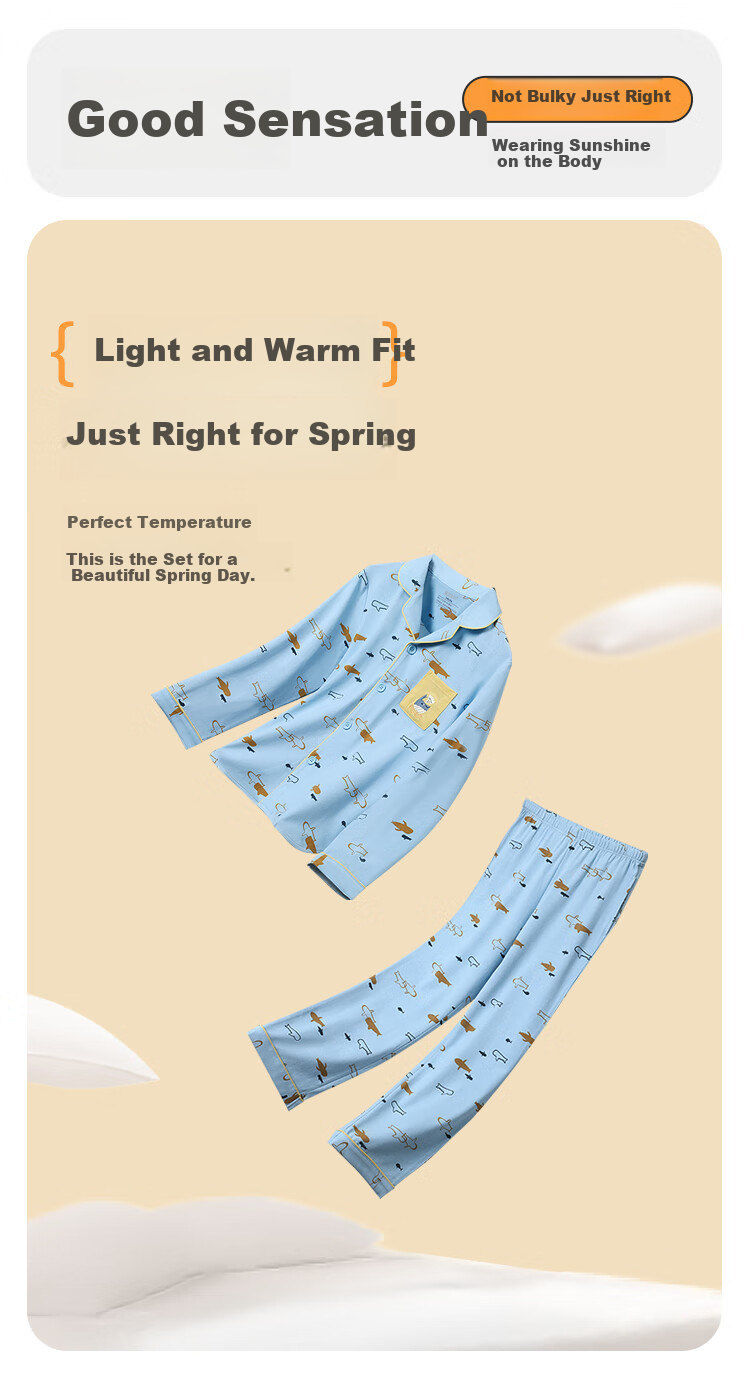 Hodohome Boys' Pajamas, Class A Cotton-Spandex Long-Sleeve Loungewear, Boys' Turn-Down Collar Cardigan, Cute All-Over Print Set, 103 150 5