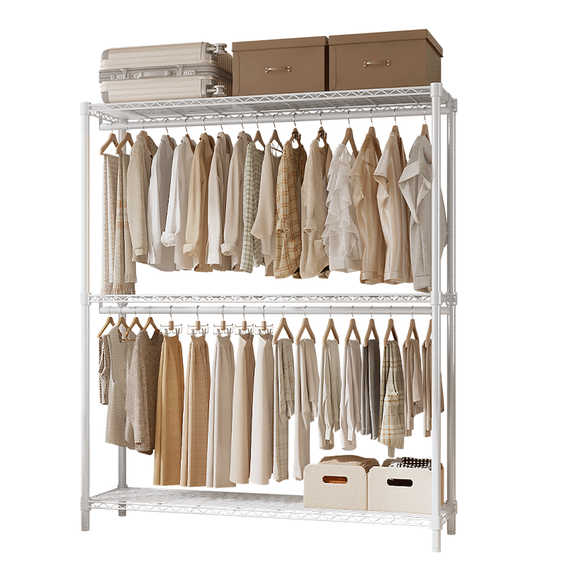 Chuanjing Floor-Standing Double-Layer Clothes Rack Storage Shelf for Rental Apartments, Bedrooms, Closets, Simple Wardrobe, Dormitory Storage Cabinet