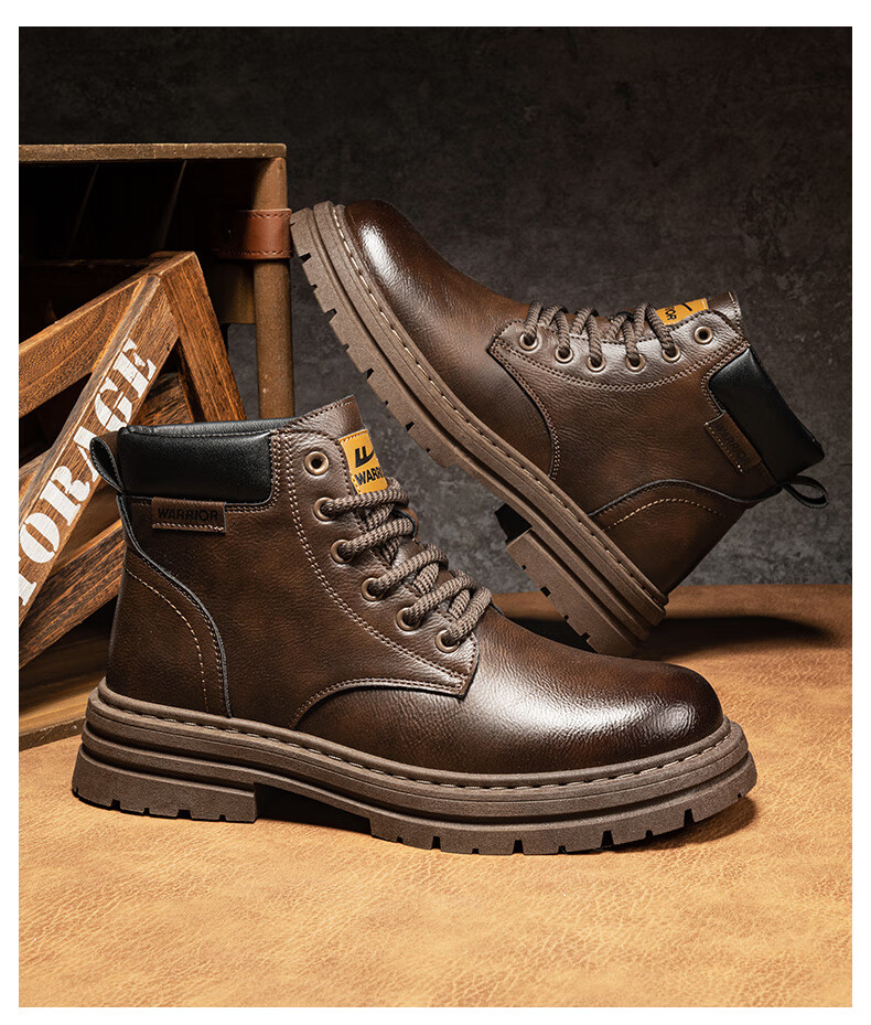 Warrior Men's Martin Boots 2025 Autumn Winter New British Style High-top Work Boots Brown 43 2022 15