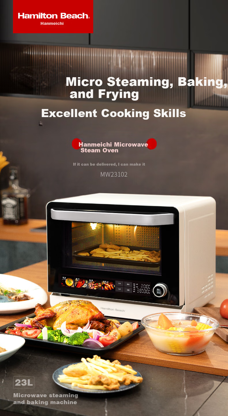 Hamilton Beach Microwave Oven, Variable Frequency Household Baking Oven, Microwave Steaming And Frying All-In Machine, Flat-Top 23L Defrosting And Heating MW23102 1