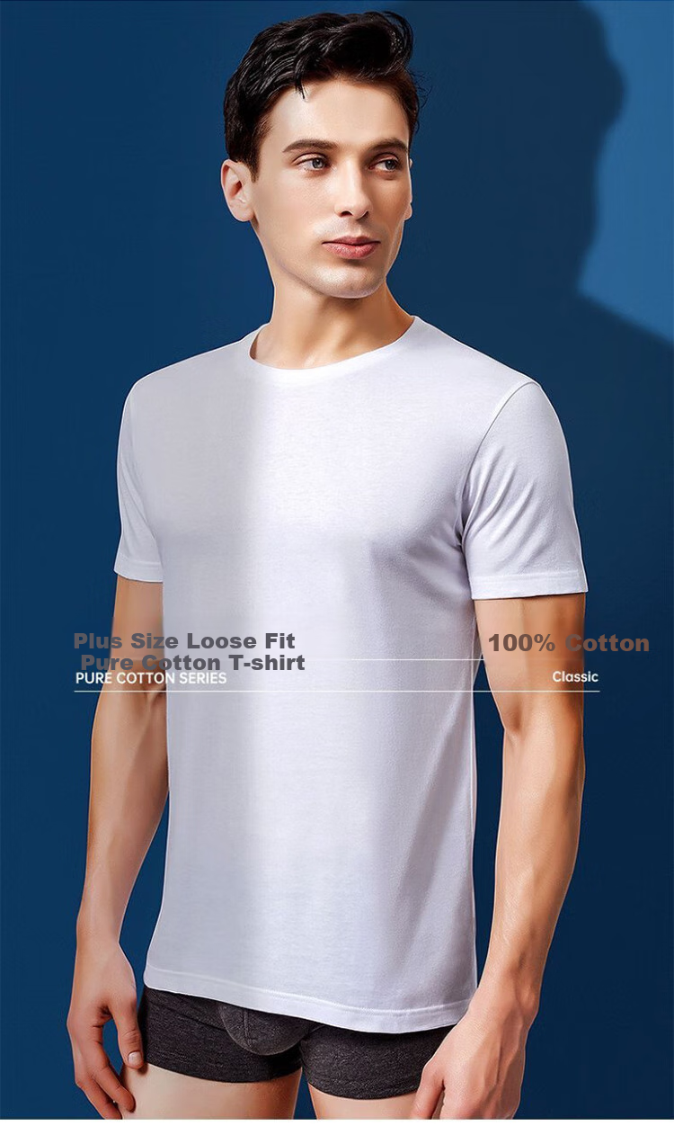 LangSha Round Neck Short Sleeve Vest for Men, Summer Pure Cotton, Plus Size Loose Fit Undershirt for Me 1
