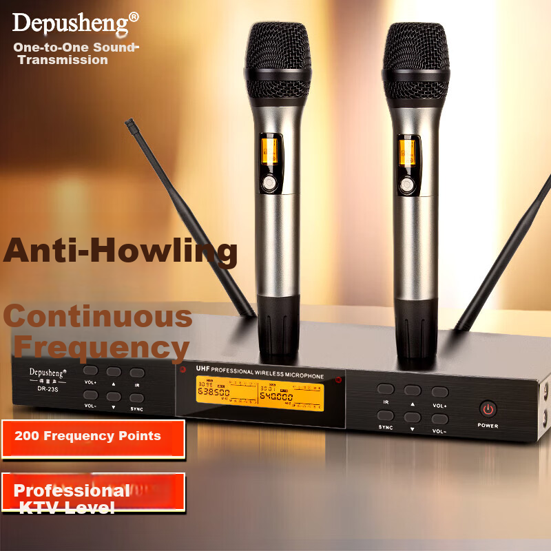 Depusheng DR-23S Wireless Microphone System, Professional One-To Microphones for Home KTV, Conference, Stage, Singing, Hosting, Training, Lecturing, Meetings, Computer Use, Anti-Howling, Metal Anti-Interference