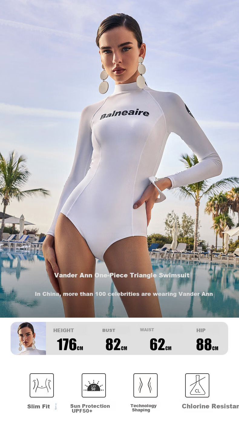 BALNEAIRE Fashion Series One-Piece Swimsuit for Women, Stylish Slimming Long-Sleeve Sun Protection Swimwear for Beach And Hot Springs 61502 L 1