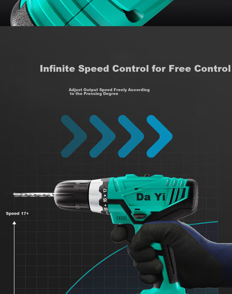 Dayi Electric Drill, Lithium Battery Handheld Drill, Pistol Drill, Rechargeable Multi-Functional Household Electric Screwdriver, Bare Tool 1028 10