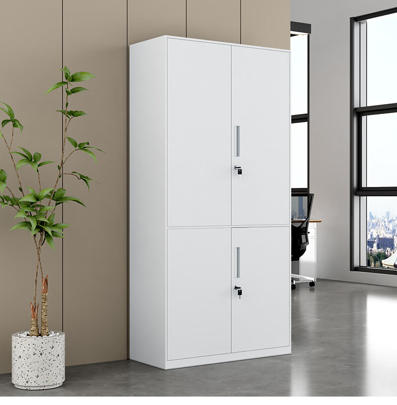 Ermai Steel Lockable Filing Cabinet, Metal Storage Cabinet, Office Document Cabinet, Storage Locker, White, Upper And Lower Iron Doors 3