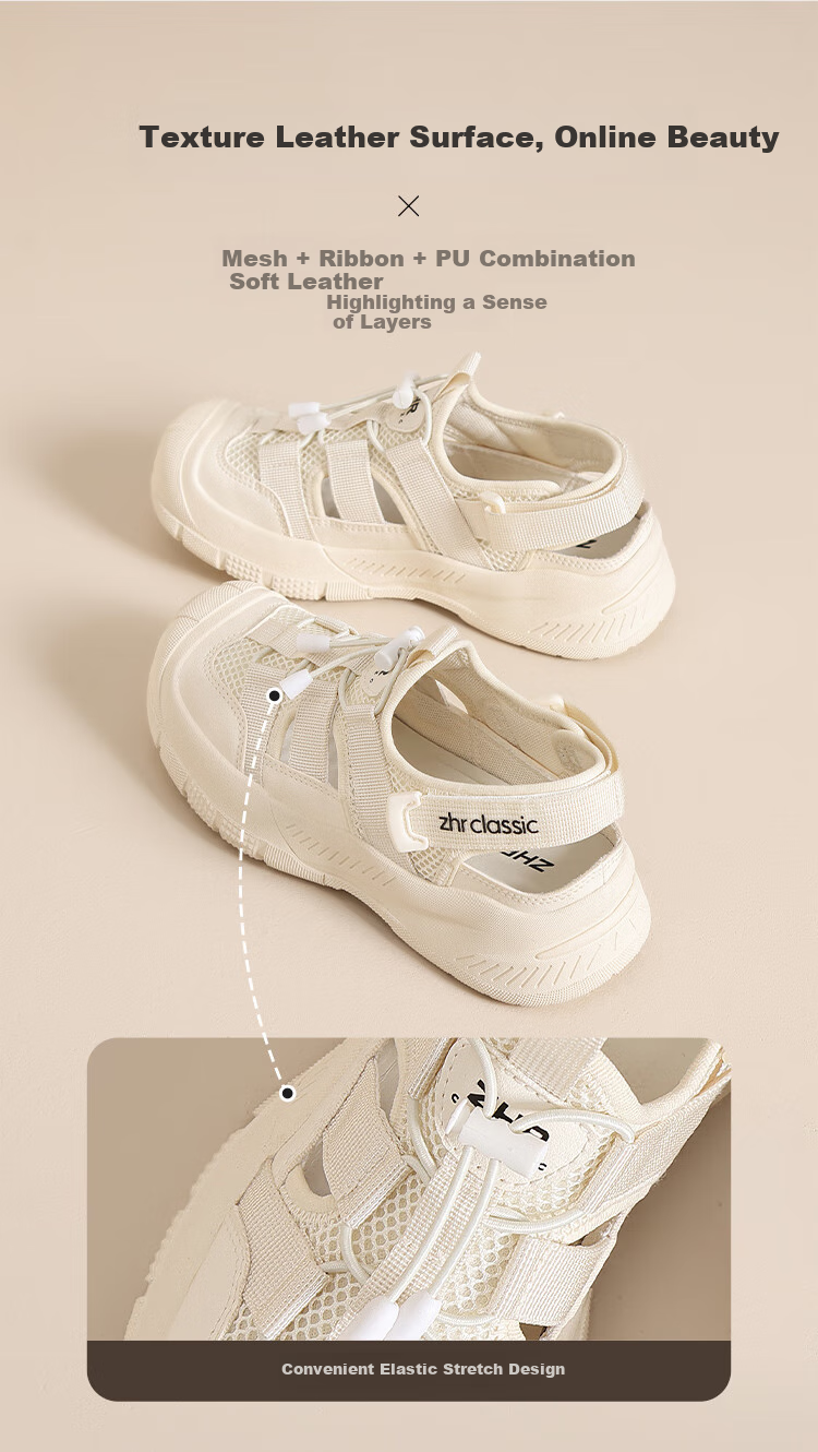 ZHR Women's Casual Shoes, Hollow Design, Lightweight Summer Women's Shoes, Soft-Soled with Hidden Heel, Outdoor Hiking Shoes for Women, KS102, Beige-Black, Size 35 6