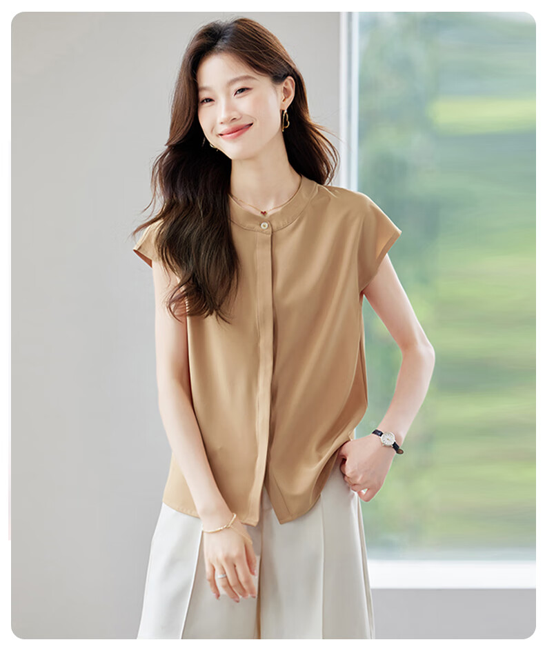 Jeanswest Women's Orange Round Neck Short Sleeve Cardigan Shirt Summer Elegant High-Quality Commuter Versatile Top 2XL 9