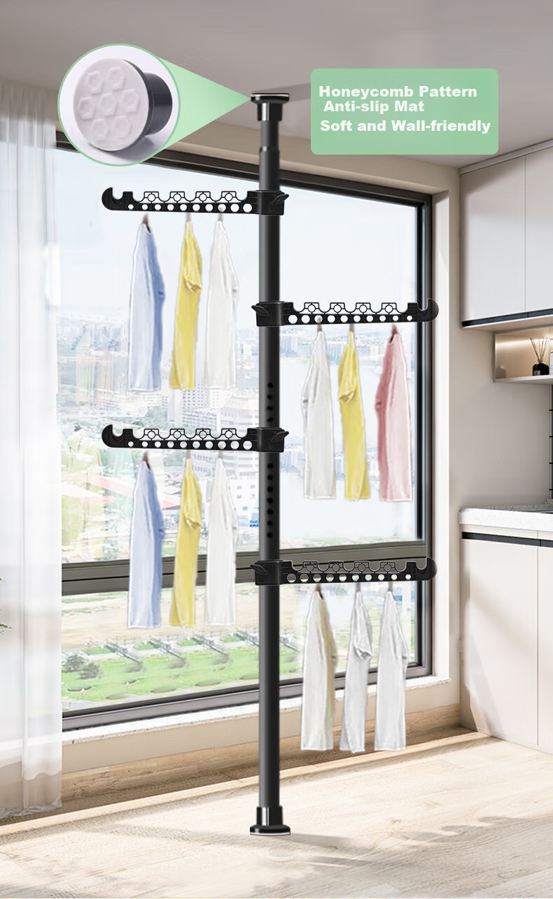 Baoyouni Floor-Standing Clothes Drying Rack, Extendable Indoor Balcony Standing Clothes Hanger 5