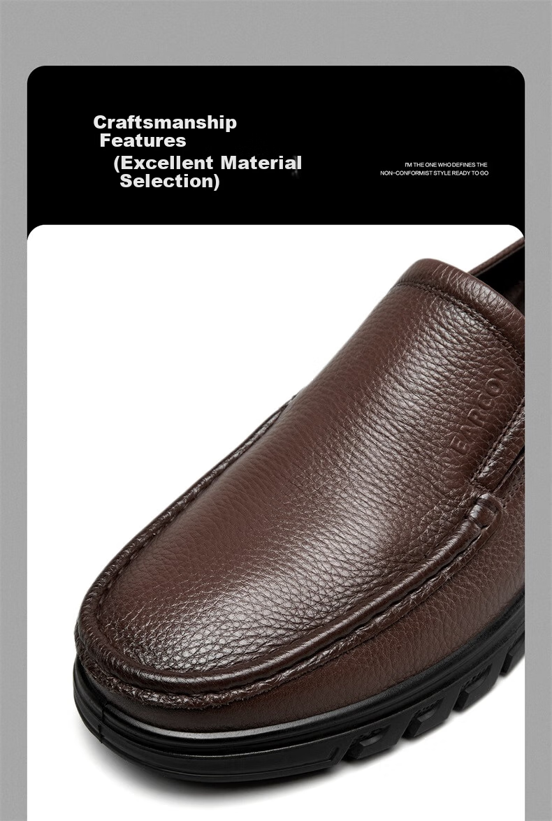 Yierkang Casual Leather Shoes for Men, Comfortable Slip-On Loafers with Perforated Design for Middle-Aged Fathers, Model 61775W, Black, Size 41 27