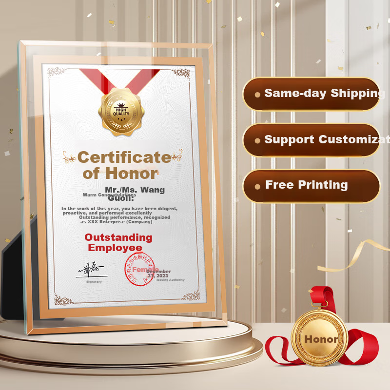 Сертификат "Crystal Honor", 5 шт., формат A4, золотой, для награждения сотрудников, выпускников, оформления грамот и дипломов