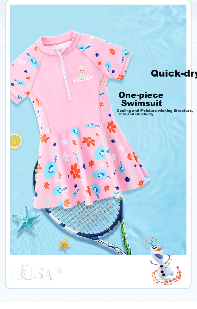 Disney Girls' One-Piece Swimsuit with Pleated Skirt Summer New SF240149 Pink Size 130 2