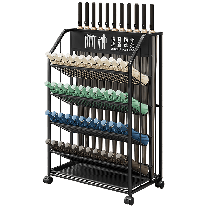 WOJIA Umbrella Storage Rack, Umbrella Stand for Company, Classroom, Hotel Lobby, Commercial Use, Entrance, Storage Shelf, Black Large