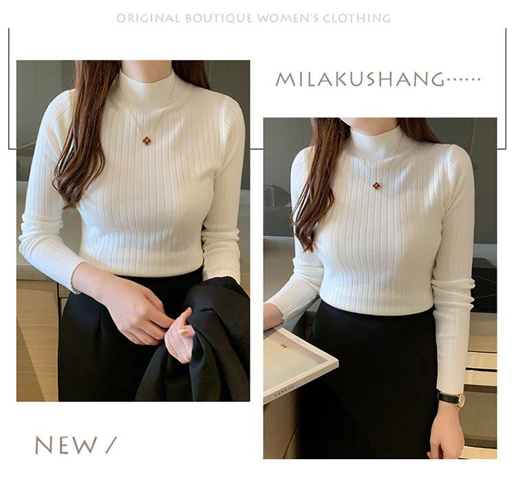 GRACEWELL Women's Knit Sweater Autumn Winter Elegant Half Turtleneck 2025 New Slim Fit Basic T-Shirt Top 8