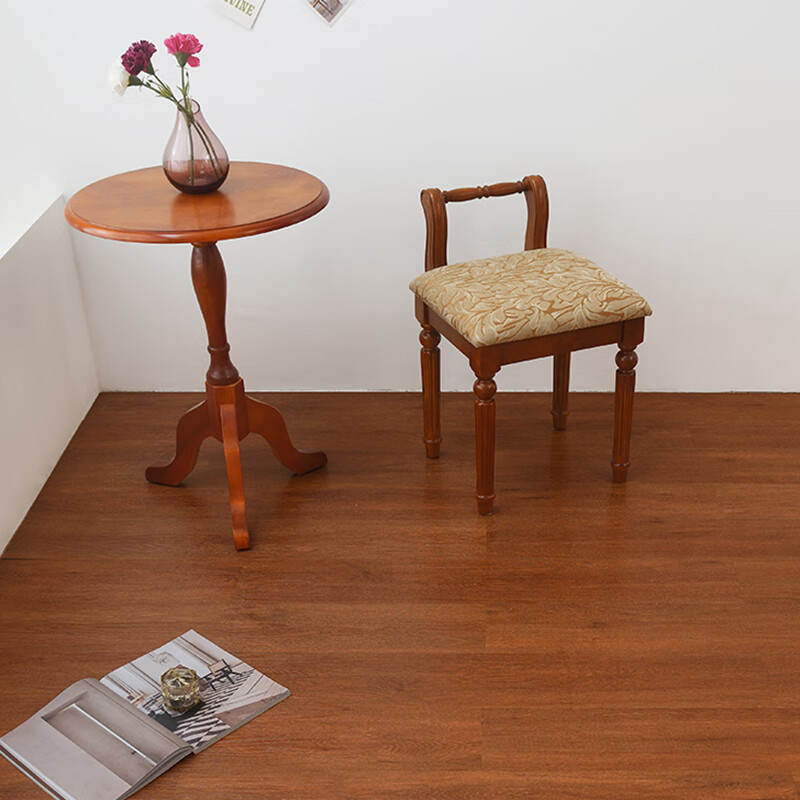 Qinghua PVC Floor Stickers Self-Adhesive Waterproof Non-Slip Thickened Brown Red Poplar Wood 7-Piece Bedroom Kitchen Floor Renovation