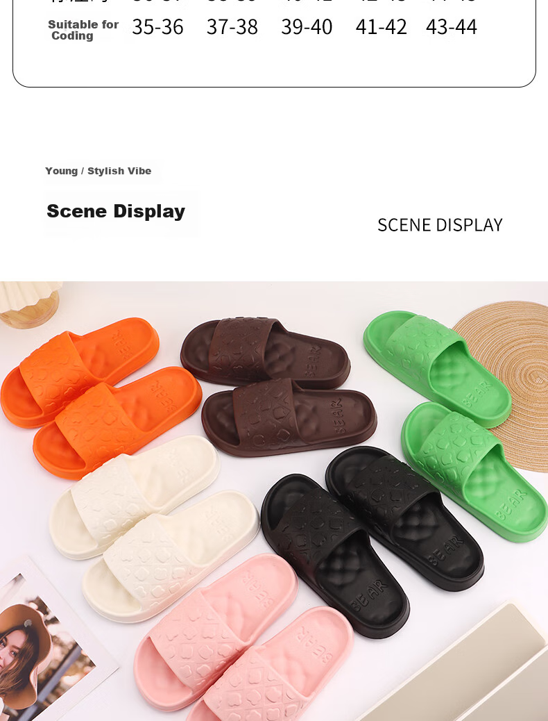 IQGD Slippers Sandals for Women, Floor Slippers with Soft Soles, Non-Slip Bathroom Home Slippers for Couples, 2456 Black, Size 36-37 9