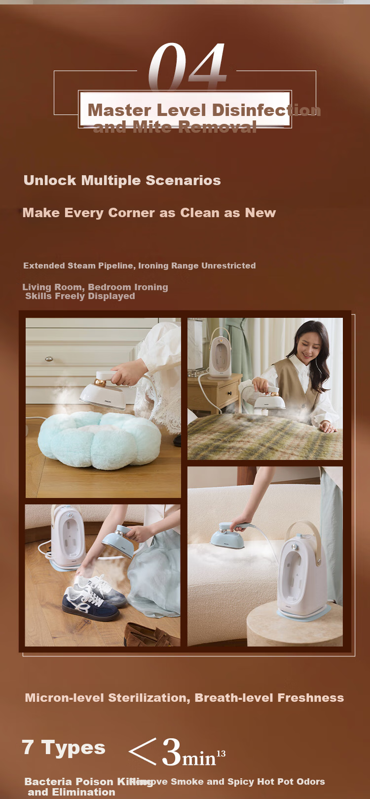 PHILIPS Desktop Space-Saving Iron, Handheld Home Small Garment Steamer, Maximum Steam Output 84g/min, 1L Bean-Shaped Iron STE0950/60, Peach Steam Bag 12