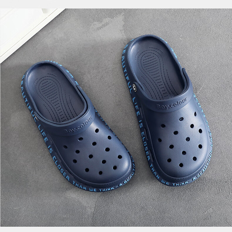 GUOLUOFEI Men's Perforated Shoes, Summer Stylish Non-Slip Beach Shoes, Trendy Soft-Soled Sandals, Outdoor Closed-Toe Sandals, Gray, Size 42 9
