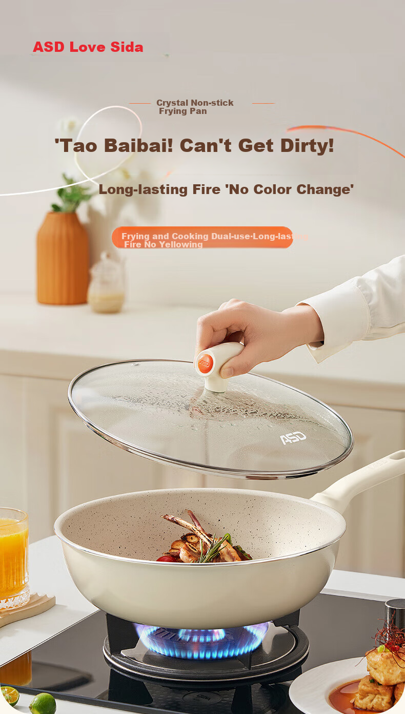 ASD Wok with Ceramic Exterior And Non-Stick Interior, Flat Bottom Frying Pan for Home Use, 30cm, Compatible with Gas And Induction Cooktops, CL30T6WG-D 1