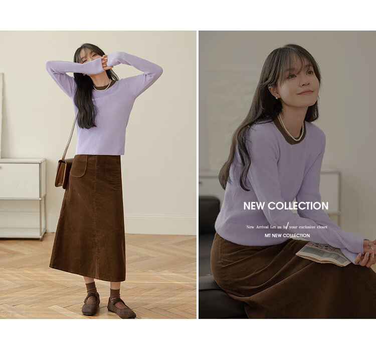 Mt [Korean-Japanese Fresh Style] Autumn Simple Dopamine Colorblock Long Sleeve Pullover Knit Sweater 8