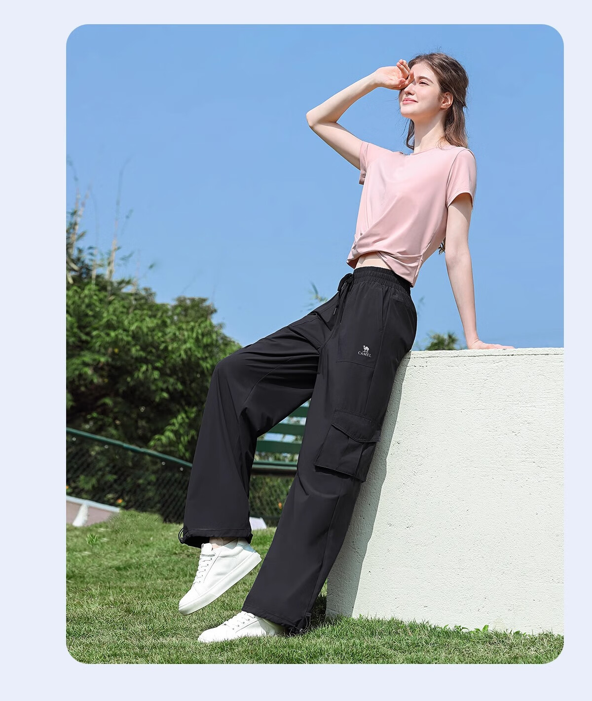 CAMEL Women's Paratrooper Cargo Pants High-Waist 2025 Spring/summer New Loose Straight-Leg Pants Breathable Sun Protection Casual Pants L 28