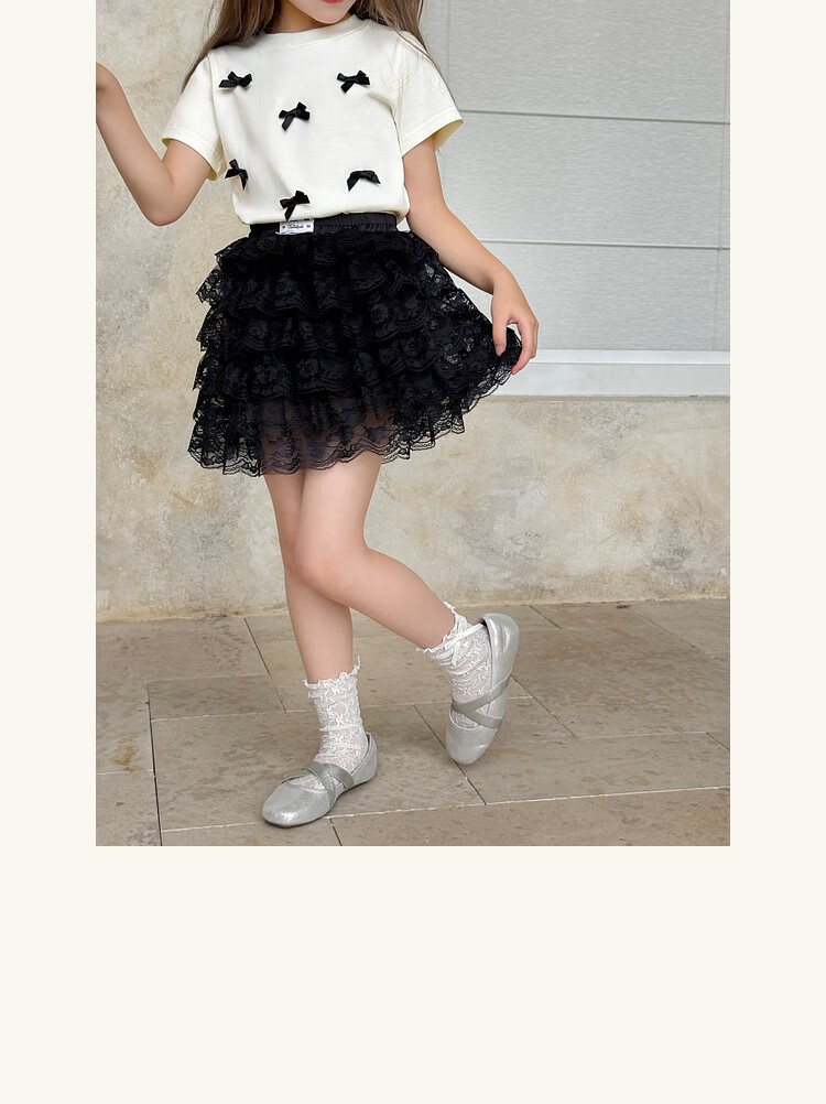 Tutuxiaoxiang Girls' Short Skirt, Children's Cake Skirt, Parent-Child Dress, Lace Midi Skirt, Black, Size 120, Height Approximately 120cm 13
