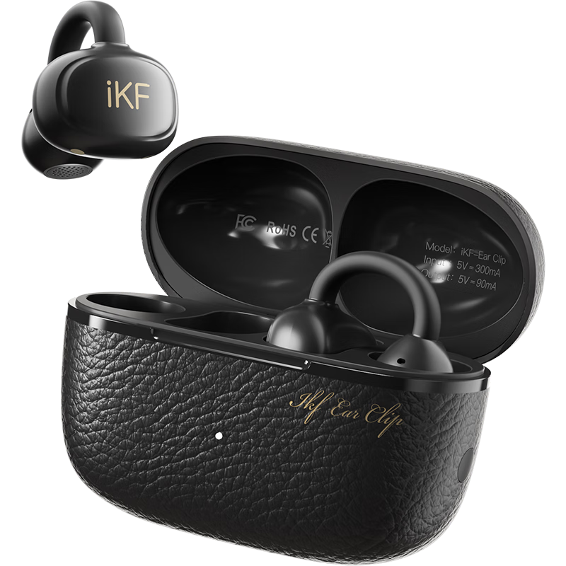 IKF EarClip Bluetooth Headphones, Clip-On True Wireless Open-Ear Headphones, Bone Conduction LDAC High-Resolution Music, Suitable for Students And Sports, Compatible with Apple And Huawei, Elegant Black