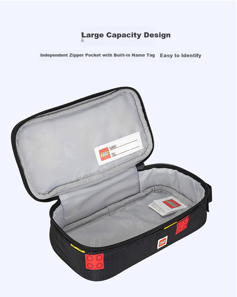 LEGO Stationery Box for Primary And Secondary School Students, Soft Pencil Case with Handle, Multifunctional Simple Design, Black Building Blocks 10052 3