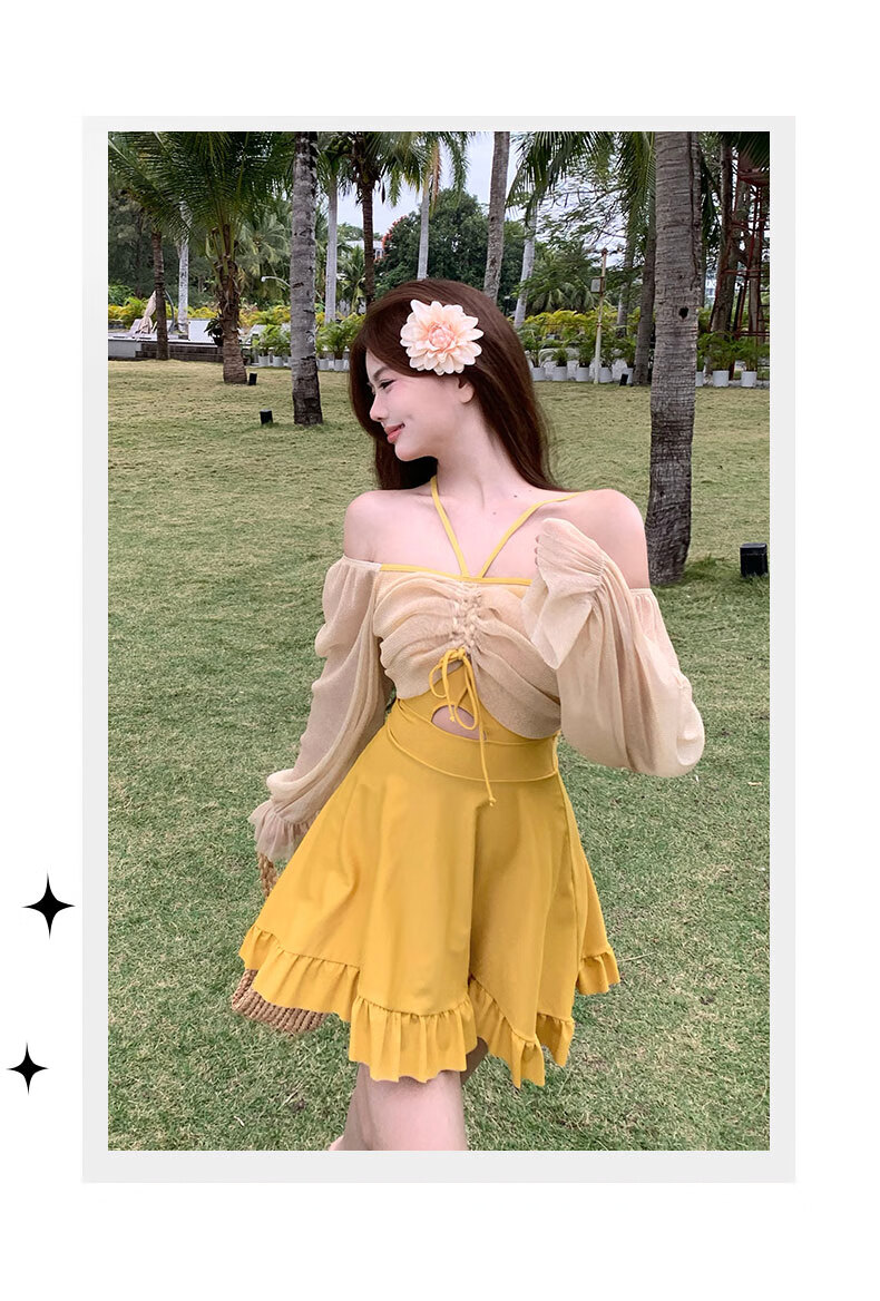 DK One-Piece Swimsuit Dress for Women, Conservative Style, New Hot Spring Design, Push-Up for Small Chest, Slimming Effect, Vacation Beach Wear, Elegant Look 8