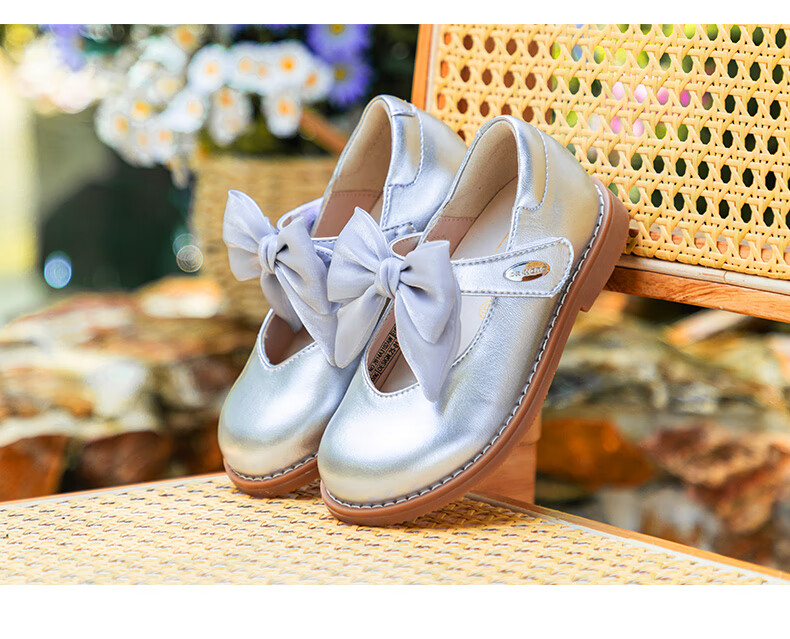DR·KONG Autumn Girls' Princess Bowknot Performance Formal Shoes 2B14A3102AW Silver Size 26 10