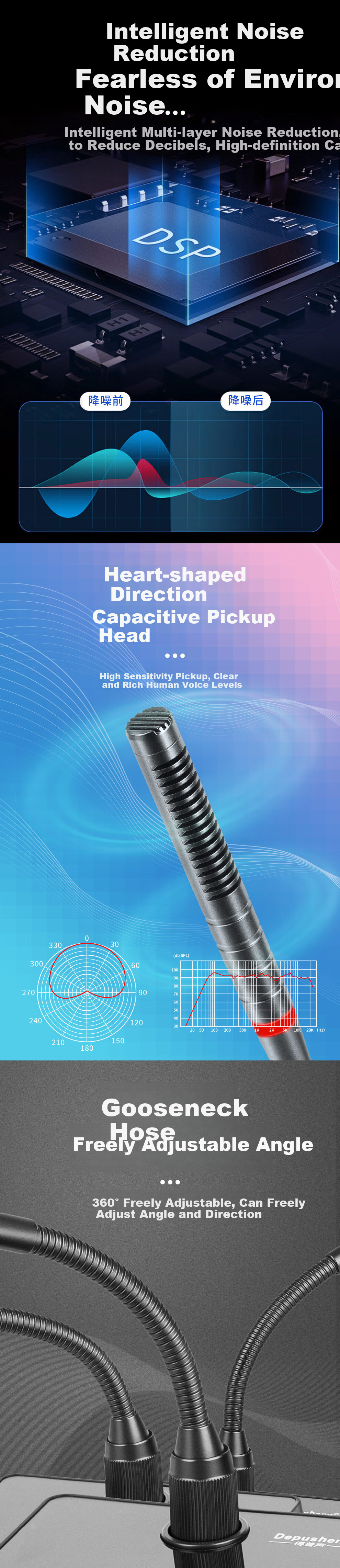 Depusheng Goose Neck Conference Microphone Professional USB Computer Training Lecture Call Online Class Teaching Voice Zoom All-In Desktop Recording Condenser Microphone U150 Engineering Grade 2