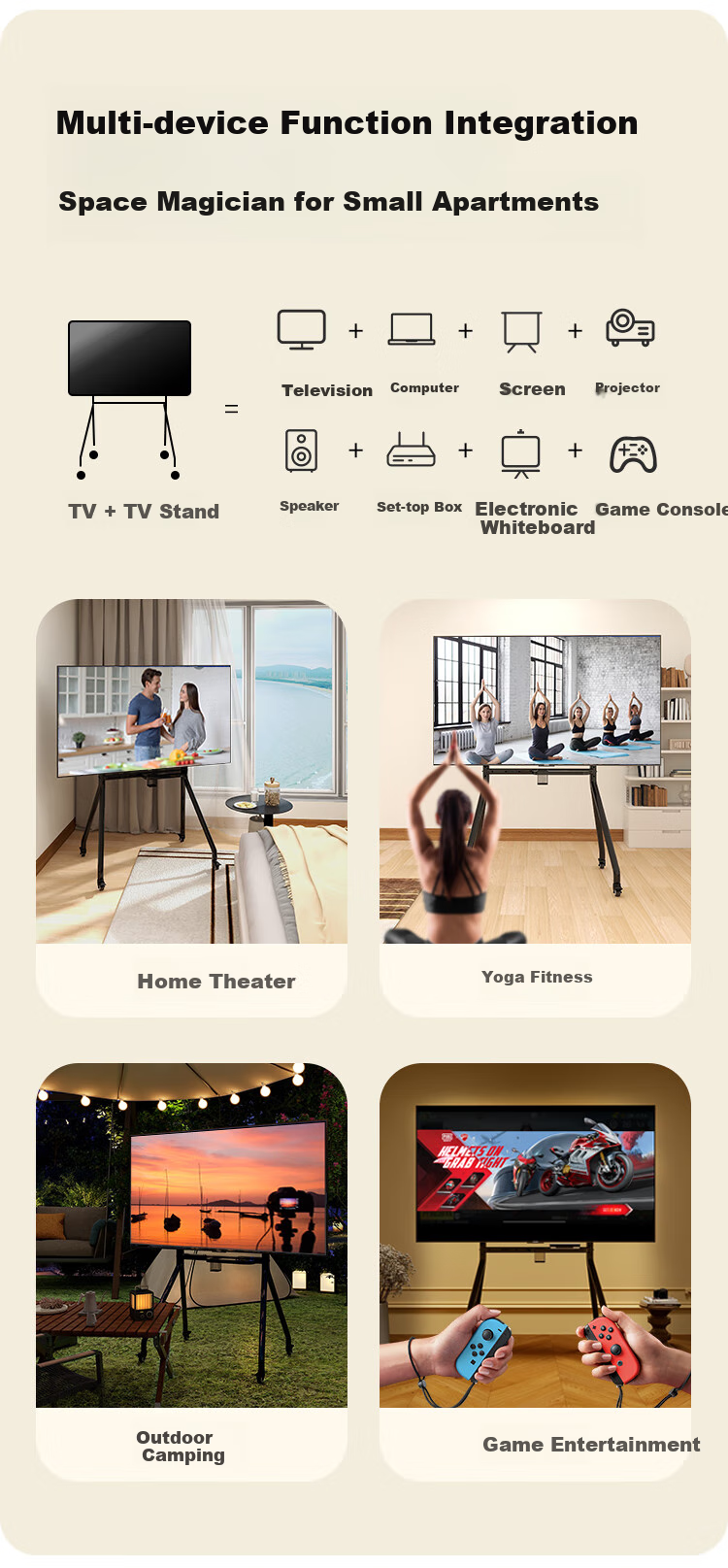 Jinying Mobile TV Stand, 42-86 Inch TV Mount, Video Conference TV Bracket, Advertising Machine Commercial Display Screen Teaching Machine All-In TV Stand Floor-Standing 3