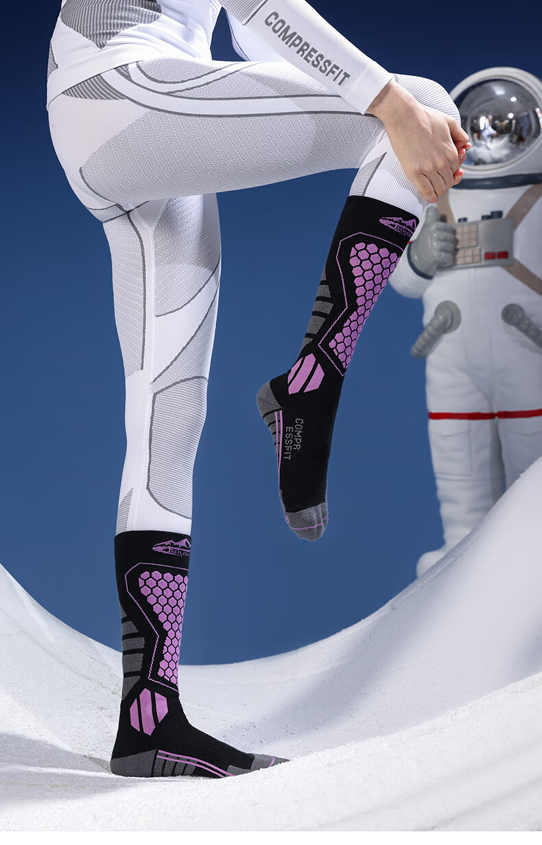 GOLOVEJOY Professional Ski Socks Merino Wool Women's Winter Warm Compression Socks White Gray Size S (35-39) 4