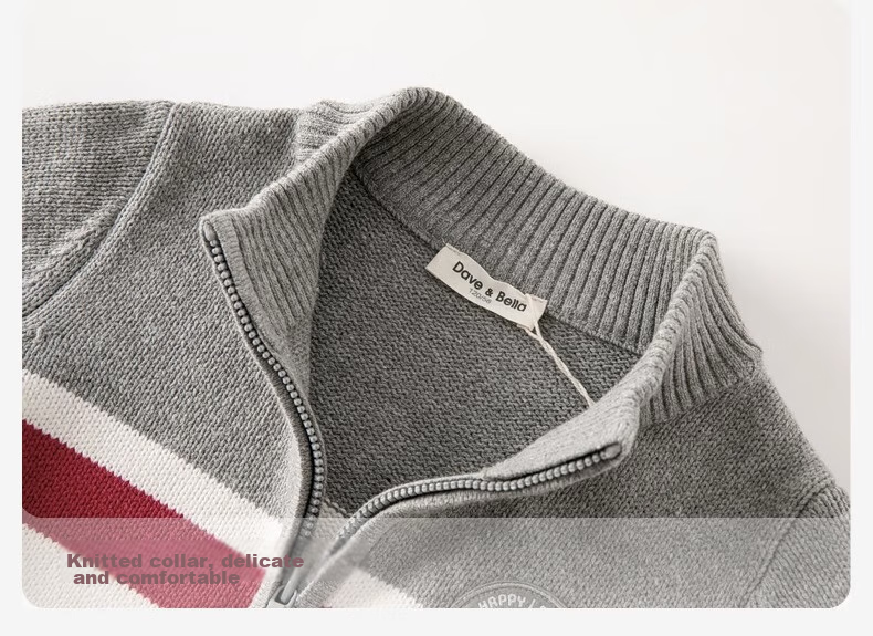 DAVE & BELLA Boys' Spring And Autumn Sweater, Children's Knitted Sweater, Boys' Preppy Style Cardigan, Older Children's Jacket 3