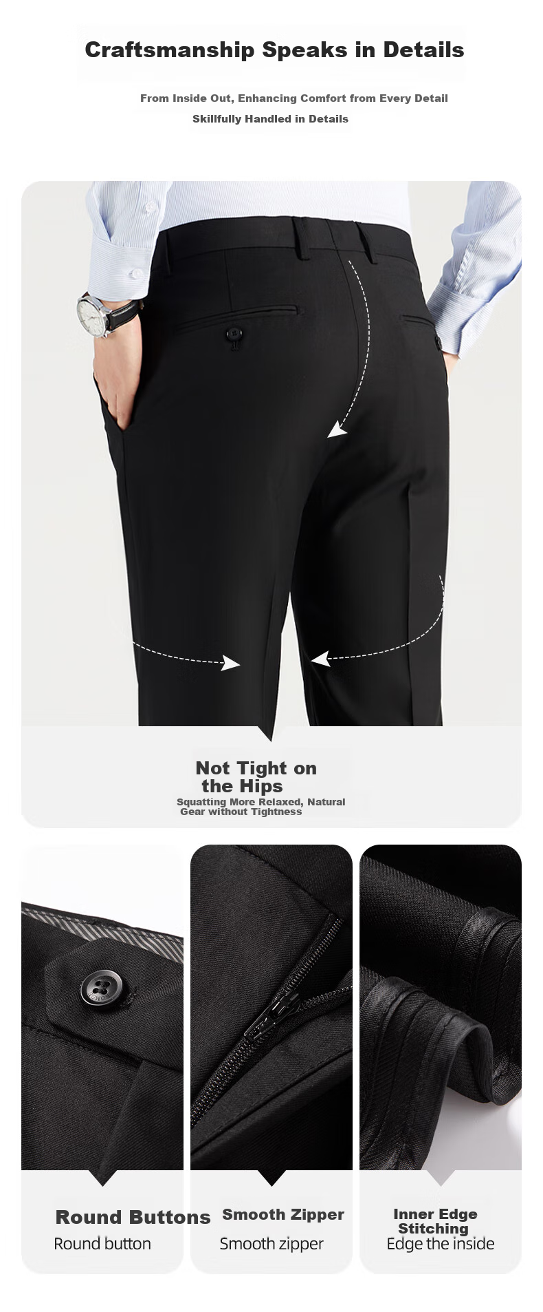ROMON Wrinkle-Free Dress Pants for Men, Straight-Leg Stretchy, Spring And Autumn 2026, Middle-Aged And Young Business Workwear Style Professional Trousers, Black, Size 31 5