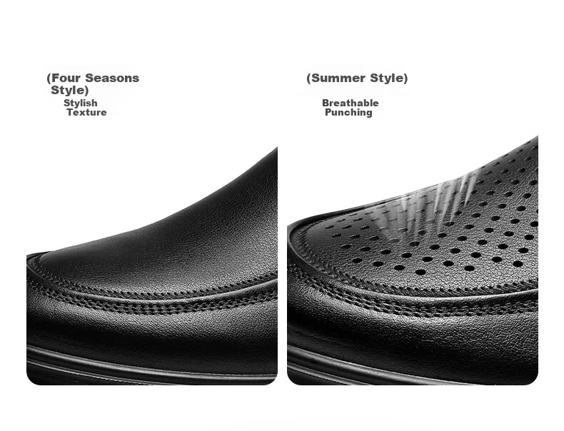 Qiangren Large Size Men's Shoes, Top-Grain Leather, Extra Large Size Leather Shoes, Slip-On Business Casual Shoes, JDA5128, Black, Size 48 7