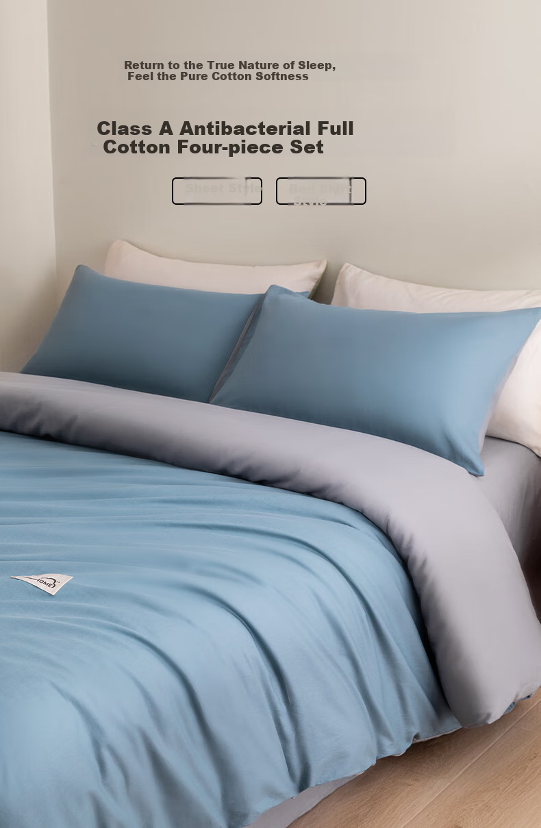 Hengyuanxiang Pure Cotton Four-Piece Set, Class A Antibacterial, 100% Pure Cotton Bedding Set Including Bed Sheet, Duvet Cover, And Pillowcases, for 1.8m Bed, Sky Blue (Duvet Cover 200*230cm) 1