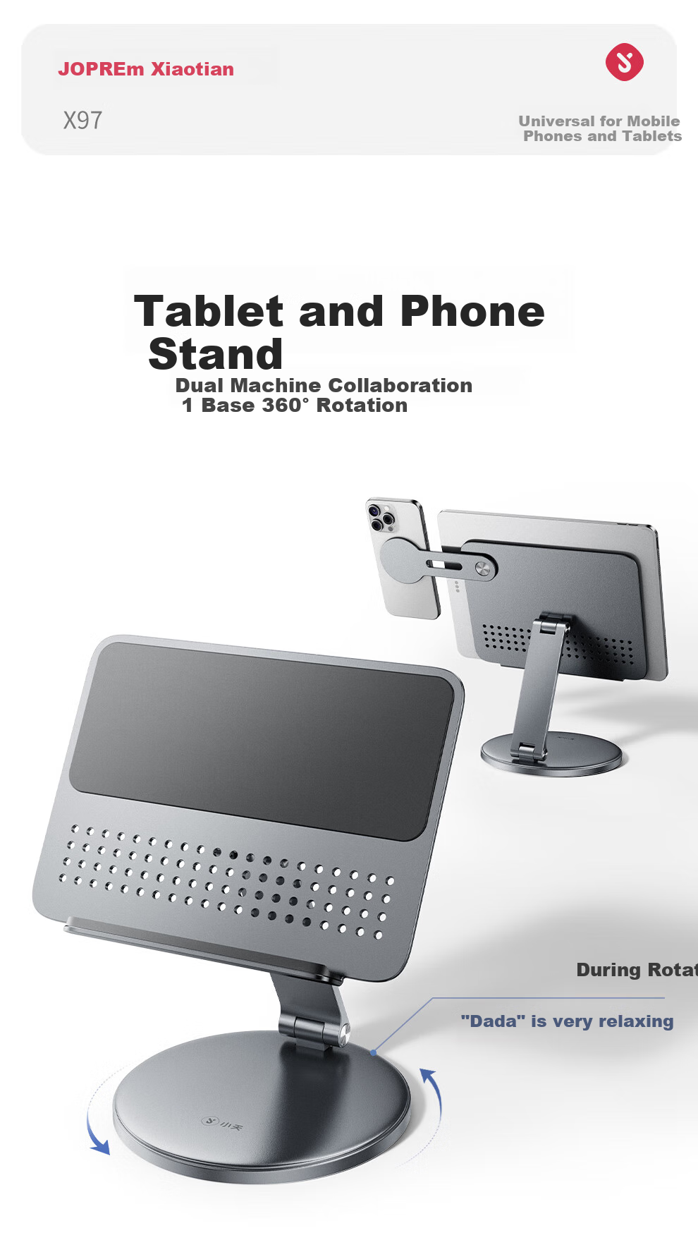 Xiaotian Phone Stand, Desktop IPad Tablet Support Stand, Aluminum Alloy, 360-Degree Rotating, Foldable Tablet Stand, Metal, Adjustable Height, Live Streaming And Drawing, 2025 New Model 1