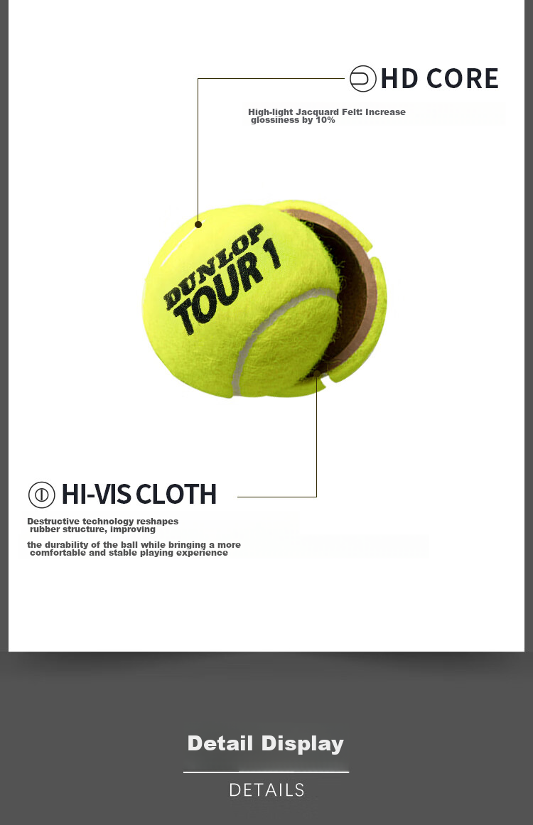 DUNLOP Tennis Balls, TOUR BRILLIANCE, 4-Ball Pack, Full Case of 18 Tubes, 601621 3