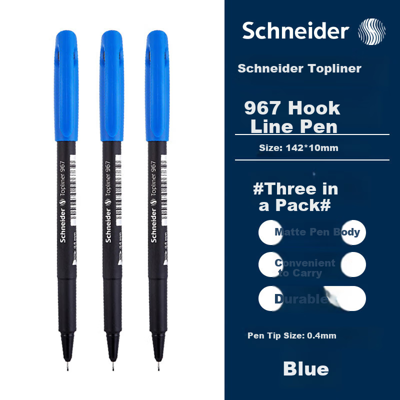 Schneider Fine Line Markers for Art Design, Anime Outlining, Drawing, German Import Sketching Pens 967 Blue 3-Pack
